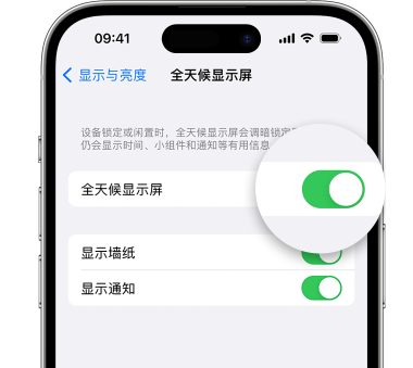 如皋苹果15预约维修分享iPhone15如何设置全天候显示屏幕可见 